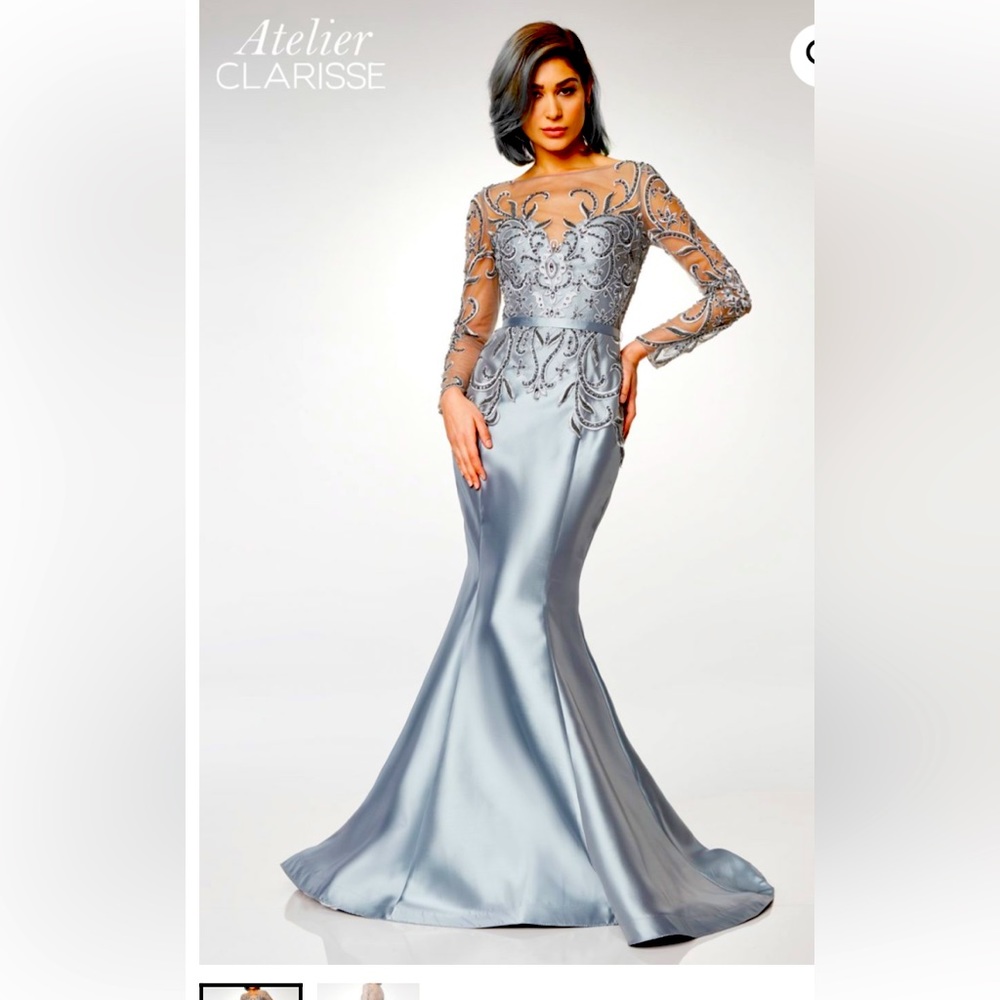 Clarisse Atelier embellished illusion bateau Mikado mermaid gown long sleeve